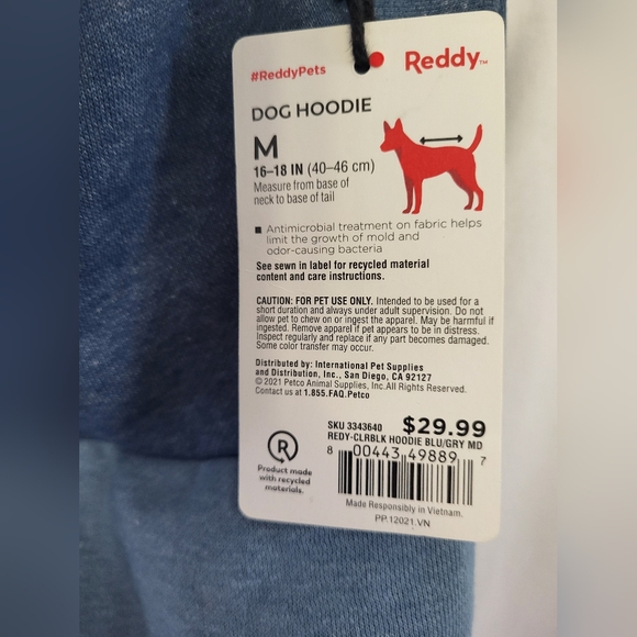 Reddy - Blue and Gray Small Dog Hoodie - (M) - Picture 3 of 4